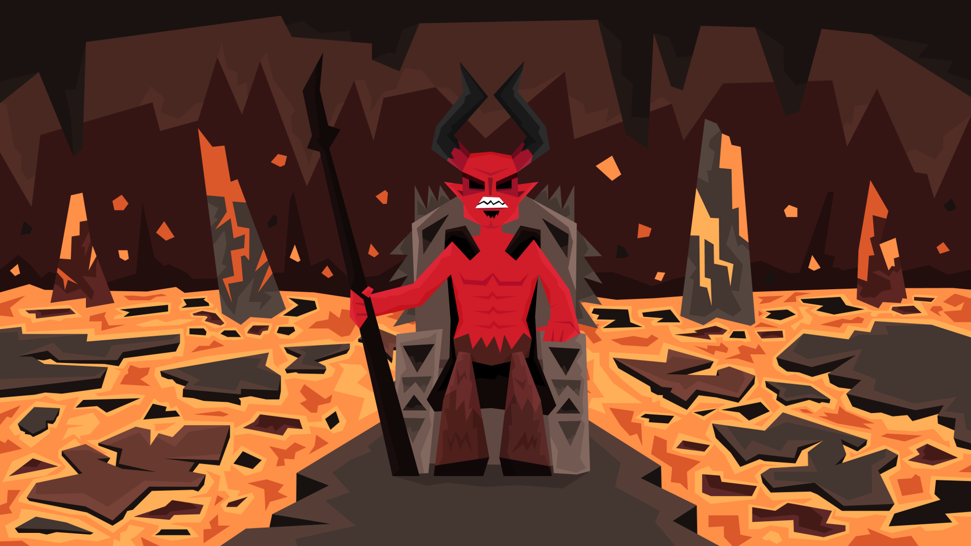 The Demon King sitting on his throne surrounded by lava.