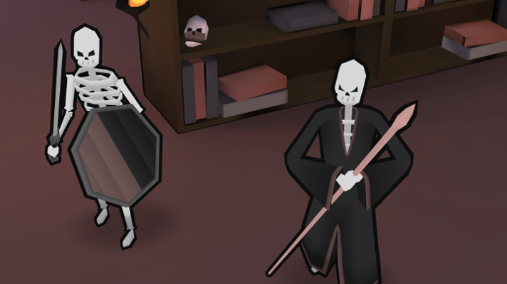 Two Skeletons in a library.